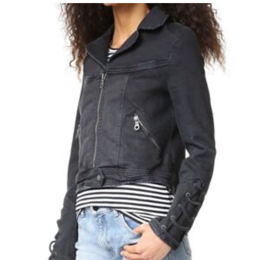 Free People Charcoal Moto Jacket with Lace-Up Sleeves